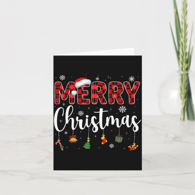 Carte Merry Christmas Buffalo Plaid Red Santa Family Xma (Devant)