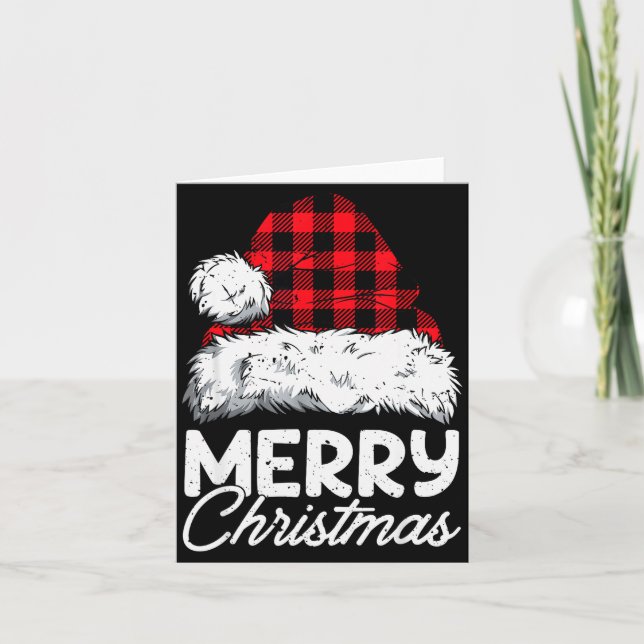 Carte Merry Christmas Buffalo Plaid Red Santa Hat Xmas P (Devant)
