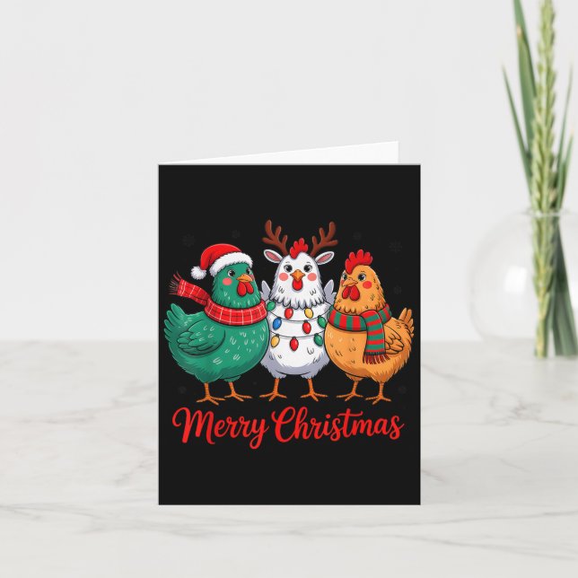 Carte Merry Christmas Chicken Farmer Animal Santa Hat Xm (Devant)
