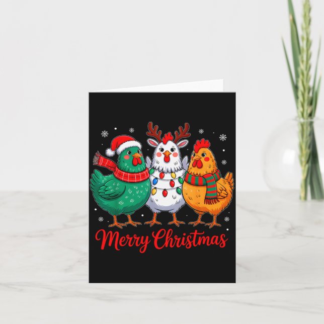 Carte Merry Christmas Chicken Farmer Animal Santa Hat Xm (Devant)