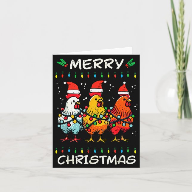 Carte Merry Christmas Chickens Santa Xmas Farming Men Wo (Devant)