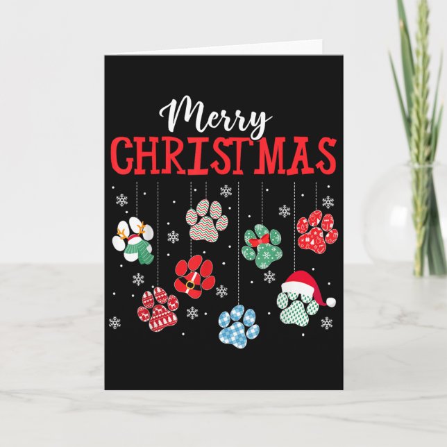 Carte Merry Christmas Dog Paws Lights Funny Xmas Womens  (Devant)