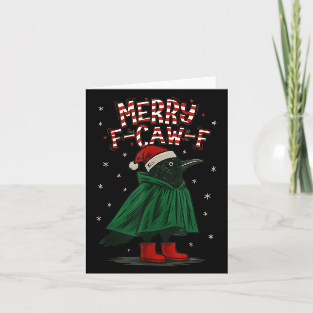 Carte Merry Christmas F-caw-f Crow Santa Black Bird Xmas (Devant)