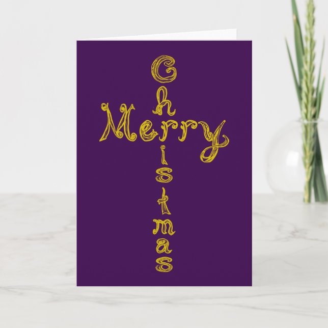 Carte Merry Christmas Fabric Font Gold Cross Card (Devant)