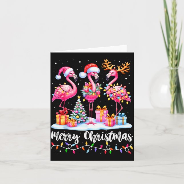 Carte Merry Christmas Flamingo Santa Hat Xmas Pajamas Ho (Devant)