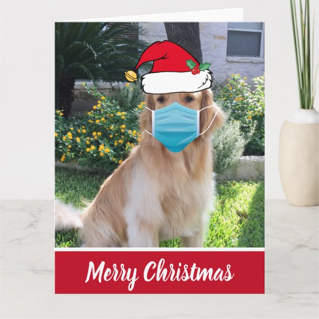Carte Merry Christmas Funny Dog in Face Mask (Devant)
