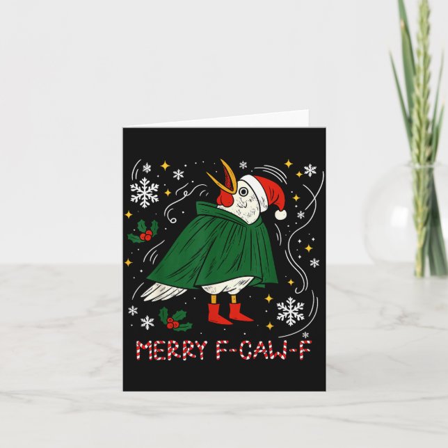 Carte Merry Christmas Funny Raven Bird F-caw-f Xmas Holi (Devant)