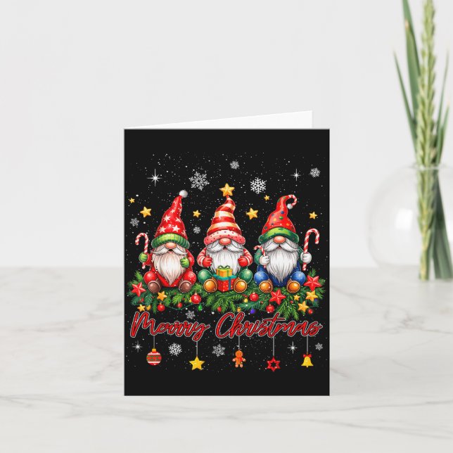 Carte Merry Christmas Gnomes Family Candy Cane Holiday X (Devant)