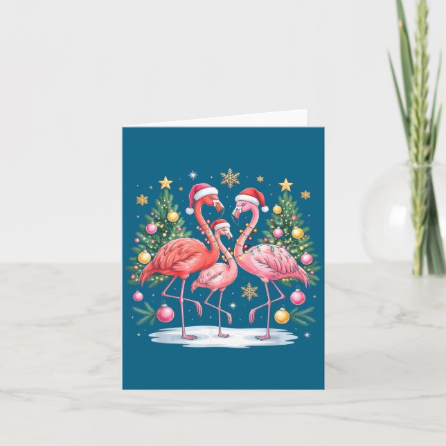 Carte Merry Christmas Hat Santa Flamingo Light Christmas (Devant)