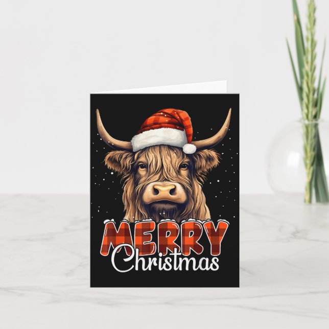 Carte Merry Christmas Highland Cow Western Santa Hat Xma (Devant)