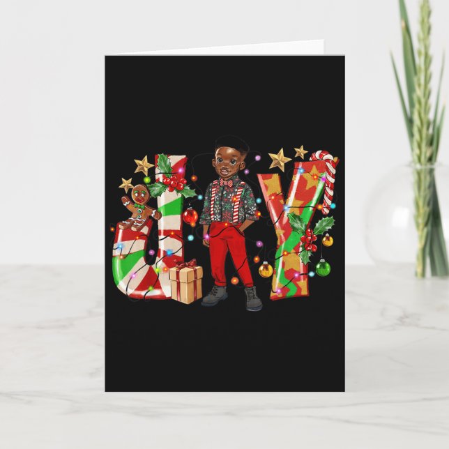 Carte Merry Christmas Joy Afro Black Boy African America (Devant)