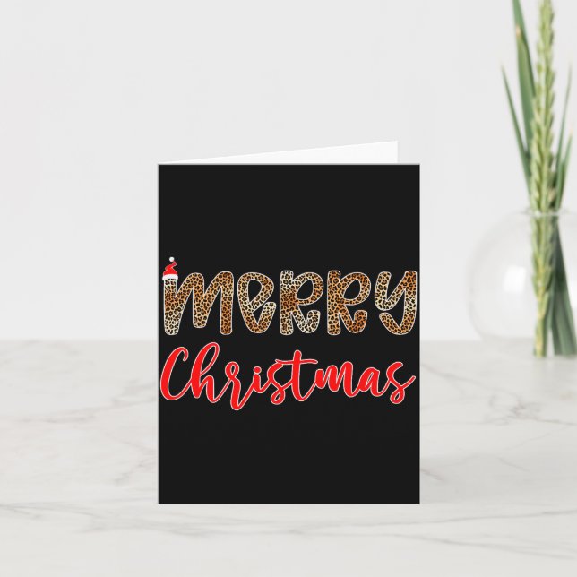Carte Merry Christmas Leopard Santa Hat Cheetah Print Xm (Devant)