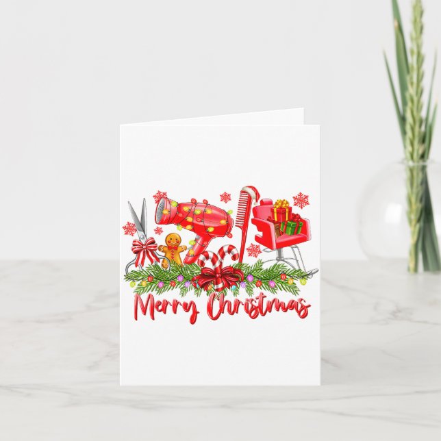 Carte Merry Christmas Lights Hairstylist Tool Hairdresse (Devant)
