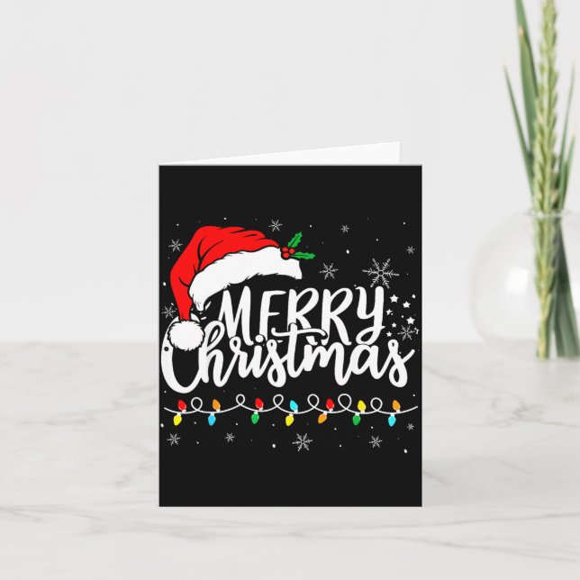 Carte Merry Christmas Lights Santa Hat Xmas Family Match (Devant)