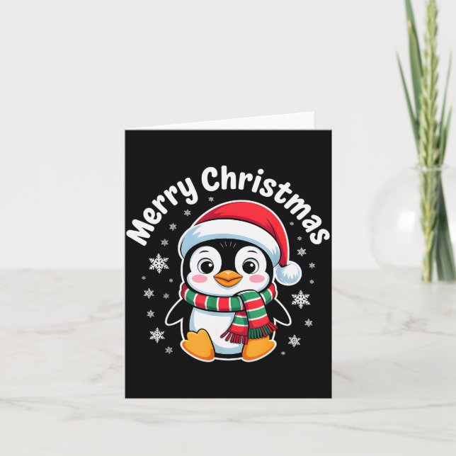 Carte Merry Christmas Penguin Cute Santa Hat Winter Holi (Devant)