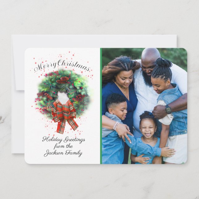 Carte Merry Christmas Photo Custom Card With Wreath (Devant)