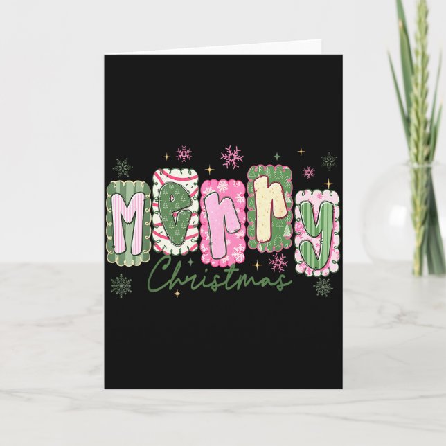 Carte Merry Christmas Preppy Girly Girl Women Kids Xmas  (Devant)