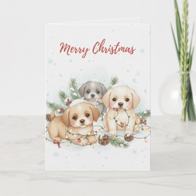 Carte Merry Christmas Puppies Card Cute Dog Lover card (Devant)