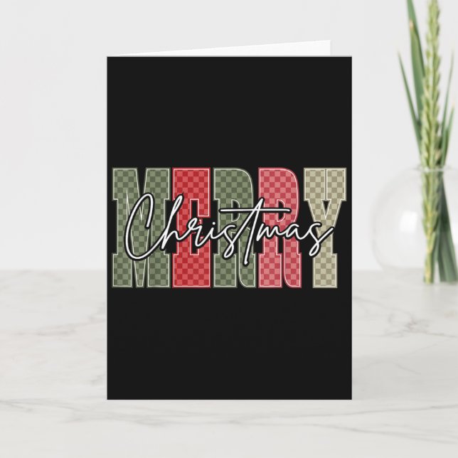 Carte Merry Christmas Red Green Plaid Checkered Xmas Gir (Devant)