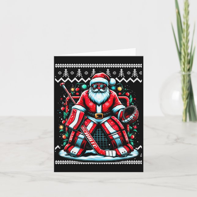 Carte Merry Christmas Santa Hockey Goalie Ugly Christmas (Devant)