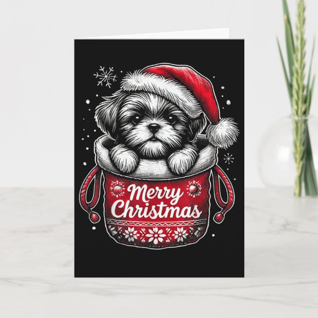 Carte Merry Christmas Shih Tzu Graphic Tee  (Devant)
