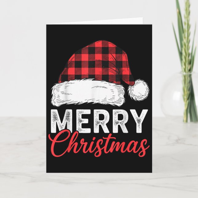 Carte Merry Christmas Shirt Santa Hat Buffalo Plaid Men  (Devant)