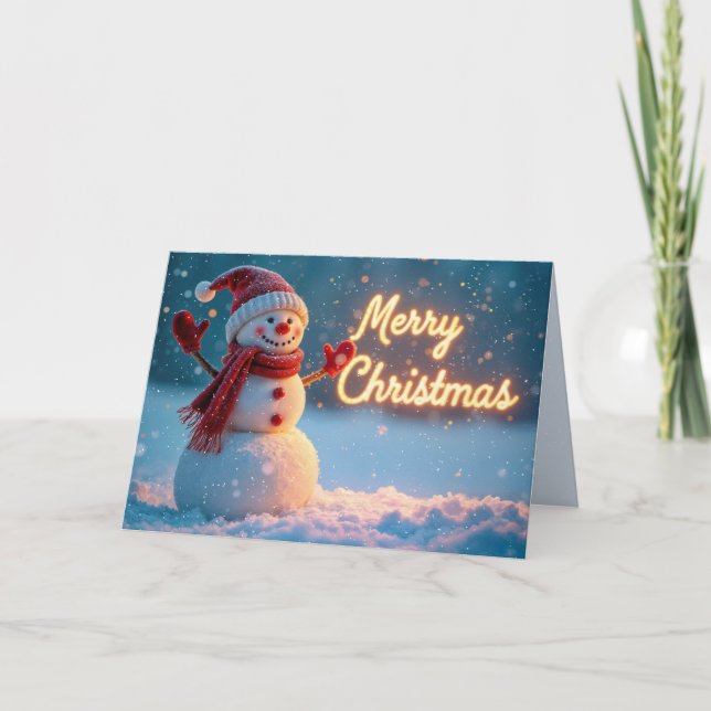 Carte Merry Christmas Snowman with Neon Sign (Devant)