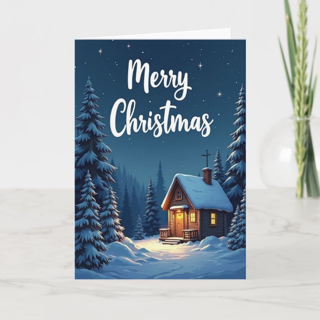 Carte Merry Christmas Snowy Cabin Card (Devant)