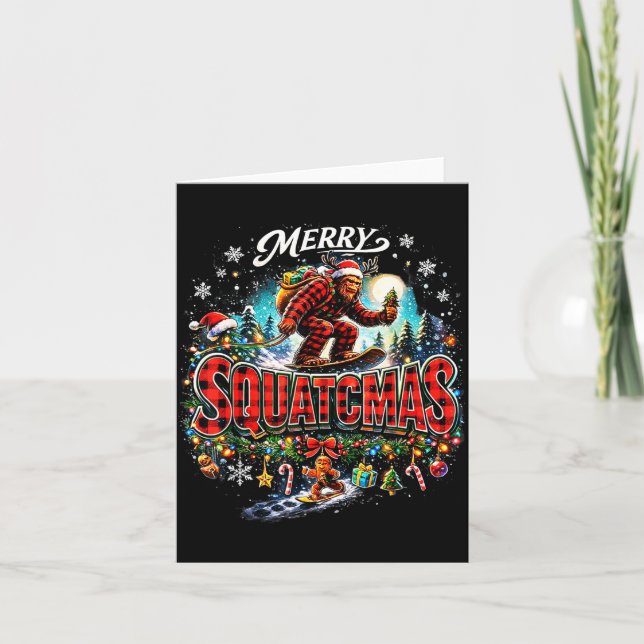 Carte Merry Christmas Squatchmas Funny Bigfoot Snowboard (Devant)