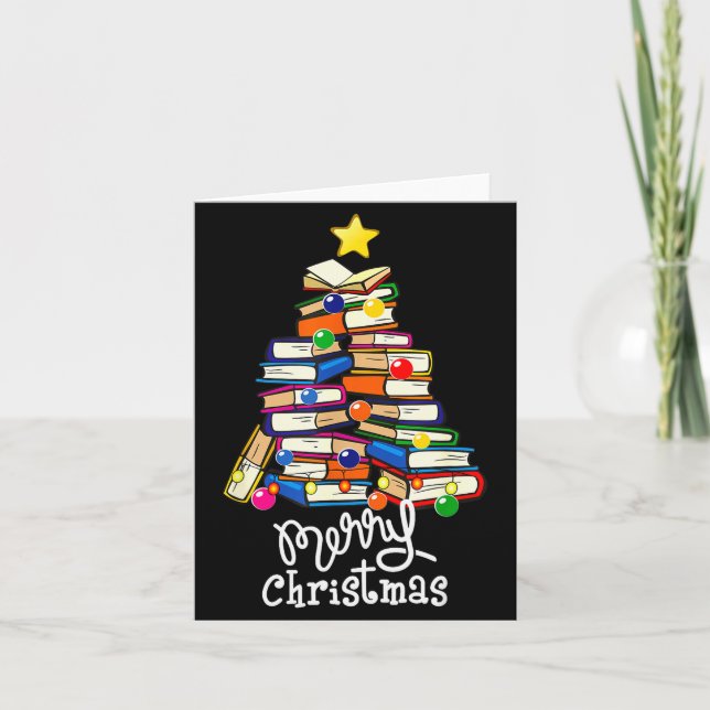 Carte Merry Christmas Tree Love Reading Books Librarian  (Devant)