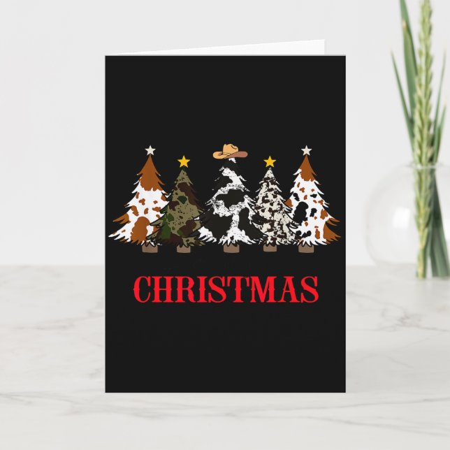 Carte Merry Christmas Tree Western Cowhide Xmas Cowboy F (Devant)