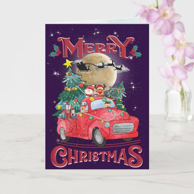 Carte Merry Christmas Vintage Red Santa Truck (Orchidée)