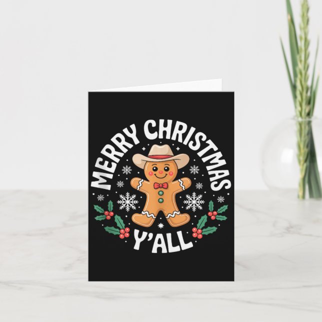 Carte Merry Christmas Yall Gingerbread Cowboy Howdy West (Devant)