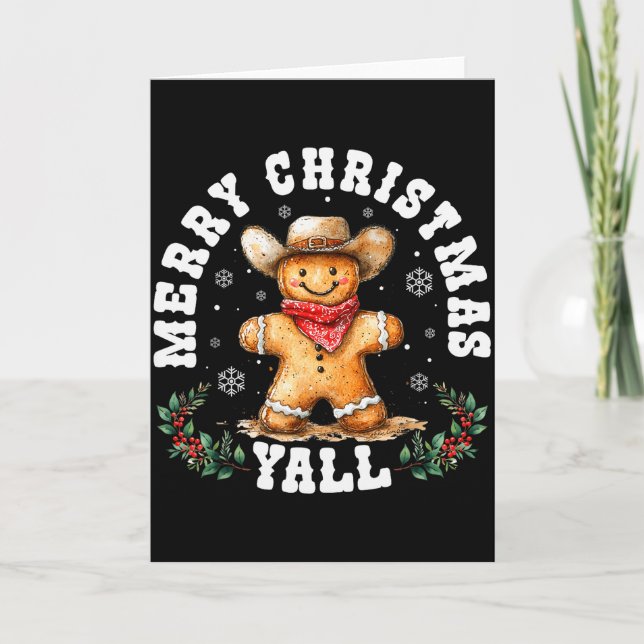 Carte Merry Christmas Yall Gingerbread Cowboy Western Xm (Devant)
