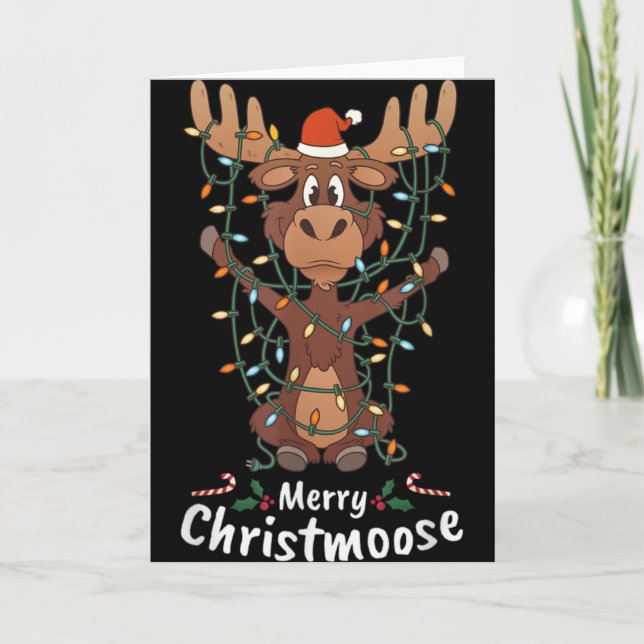 Carte Merry Christmoose Christmas Moose Xmas Tree Lights (Devant)