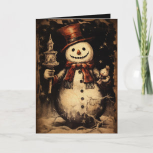 Carte Merry Creepmas Éffrayant Snowman Gothique Vintage