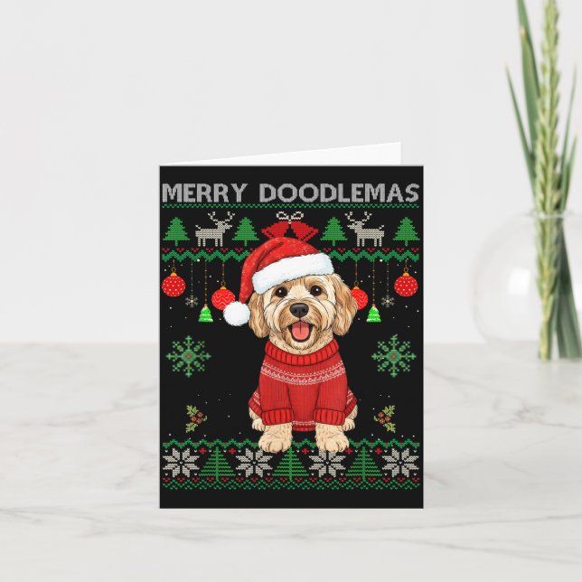 Carte Merry Doodlemas Goldendoodle Wearing Ugly Christma (Devant)