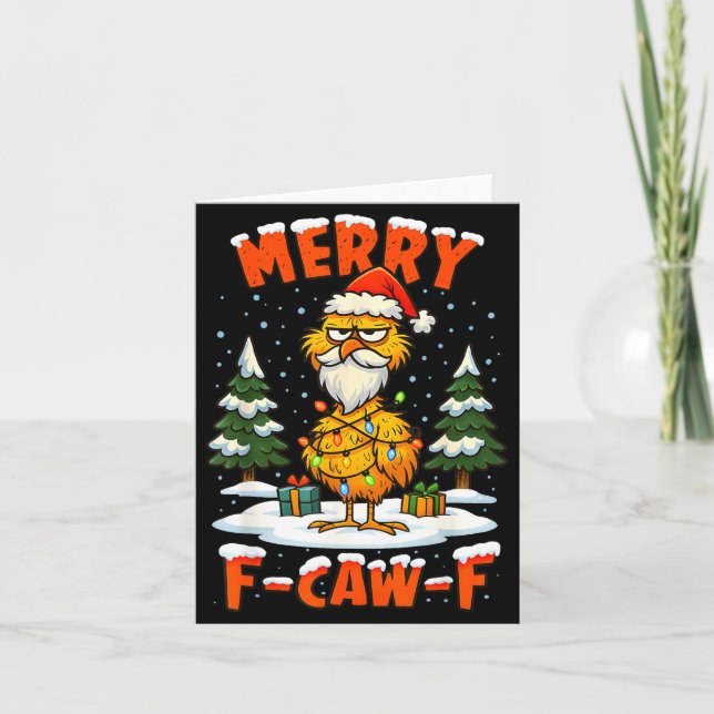 Carte Merry F-caw-f Chicken Christmas Funny Rooster Men  (Devant)