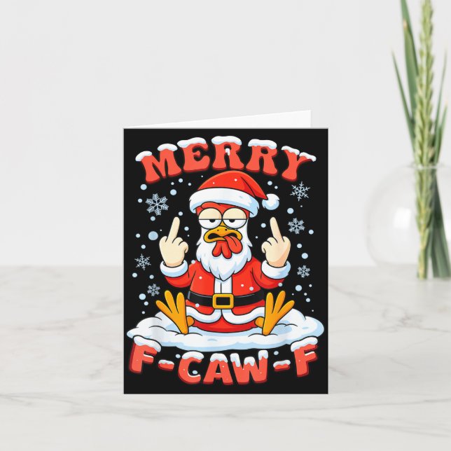 Carte Merry F-caw-f Chicken Christmas Funny Rooster Men  (Devant)
