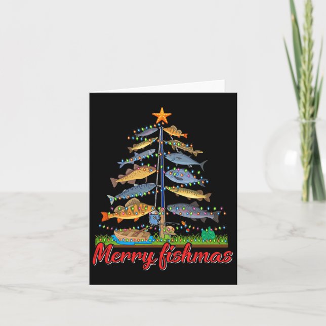 Carte Merry Fishmas Funny Fisher Christmas Tree Fishing (Devant)