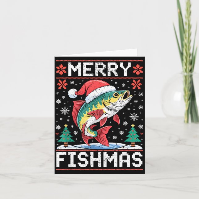 Carte Merry Fishmas Ugly Christmas Sweater Fishing Lover (Devant)