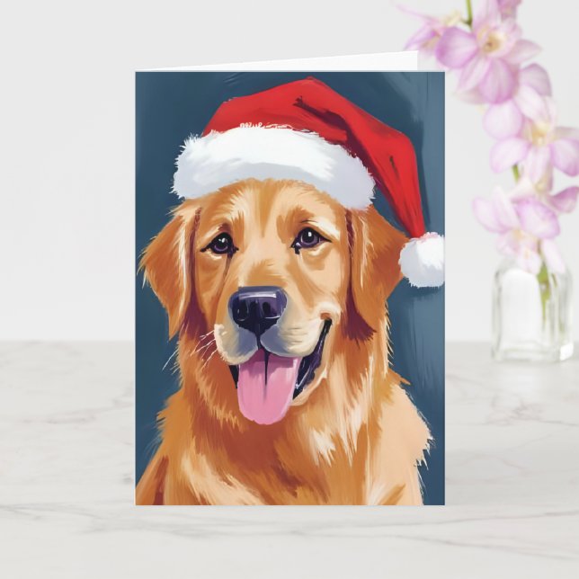 Carte Merry Golden Retriever | Noël du chien de Santa Ha (Orchidée)
