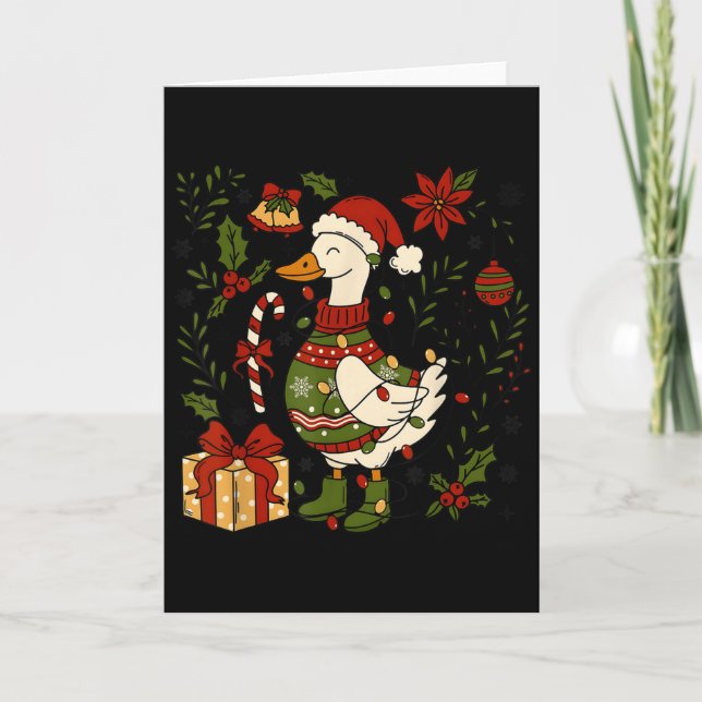 Carte Merry Goosemas Christmas Lights Goose Duck Boho Fl (Devant)