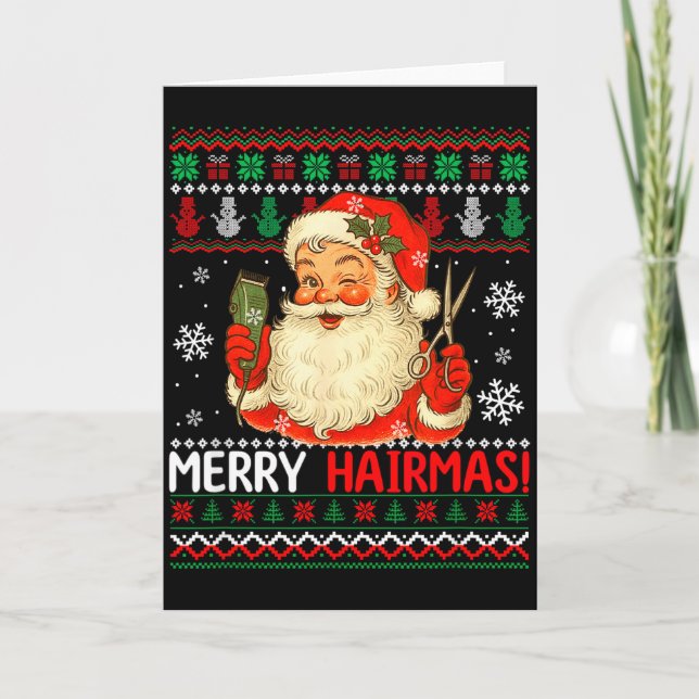 Carte Merry Hairmas Christmas Sweater Santa Hairstylist  (Devant)