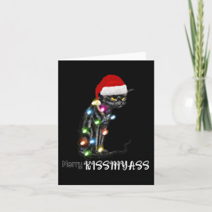 Carte Merry Kissmyass amusant Chat lumières de Noël