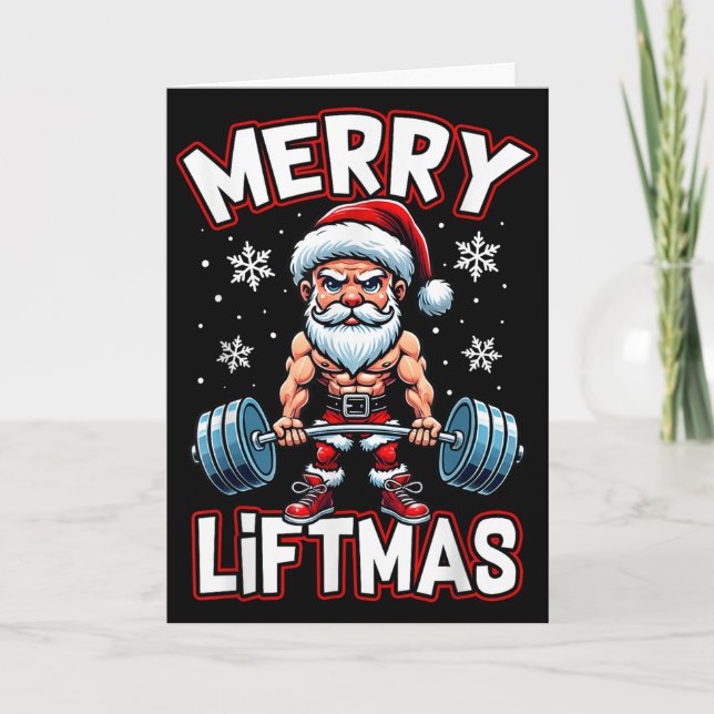 Carte Merry Liftmas Funny Santa Claus Workout Gym Fitnes (Devant)