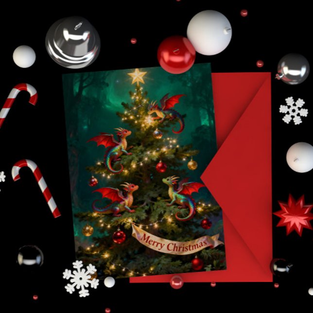 Carte Merry Mischief – Dragons de Noël dans l'Arbre (Créateur téléchargé)