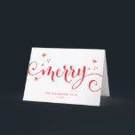 Carte MERRY MODERN festif amusant calligraphie scintille<br><div class="desc">par kat massard >>> https://linktr.ee/simplysweetpaperie <<< Une étiquette personnalisée mignonne,  parfaite pour les étiquettes de faveur pour votre emballage de Noël</div>