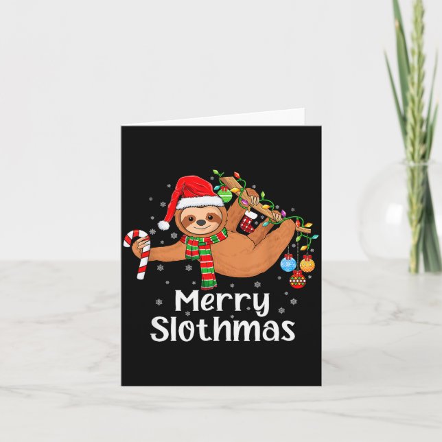 Carte Merry Slothmas Cute Xmas Sloth Santa Hat Christmas (Devant)