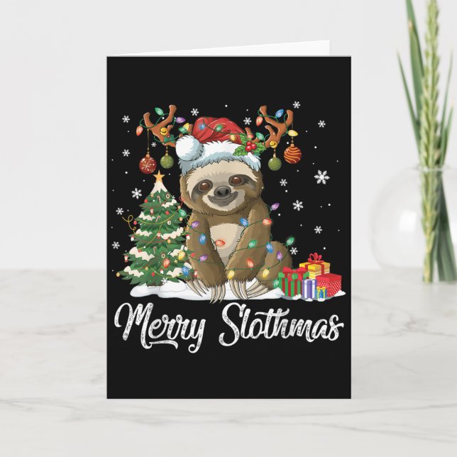 Carte Merry Slothmas Funny Sloth Christmas Tree Lights X (Devant)